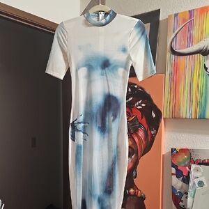 Elegant Blue and White Dress